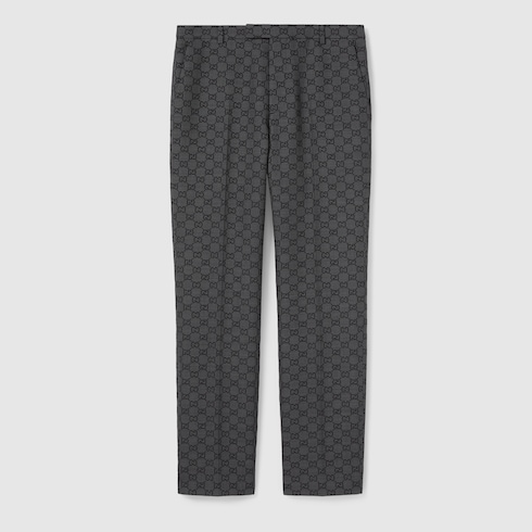 Pantalón de lana gingham técnica con GG