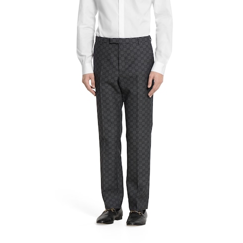 Pantalón de lana gingham técnica con GG