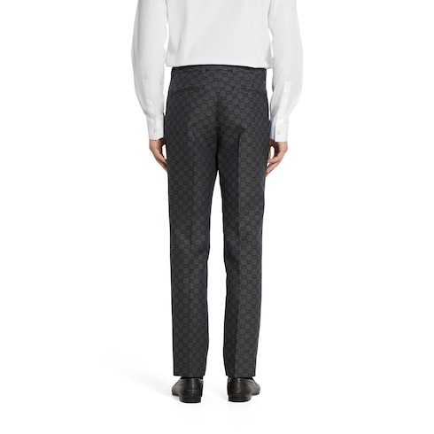 Pantalón de lana gingham técnica con GG