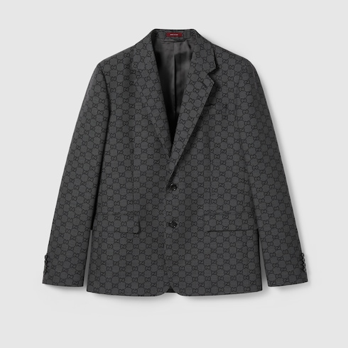 Chaqueta de lana gingham técnica con GG