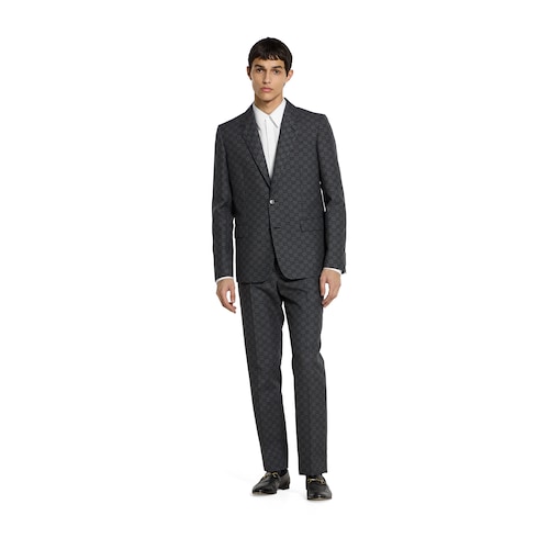 Chaqueta de lana gingham técnica con GG
