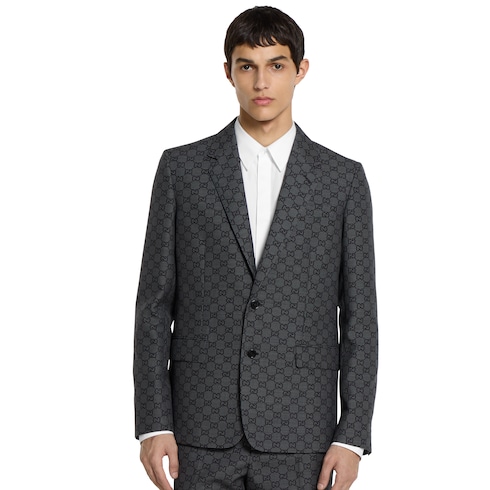 Chaqueta de lana gingham técnica con GG