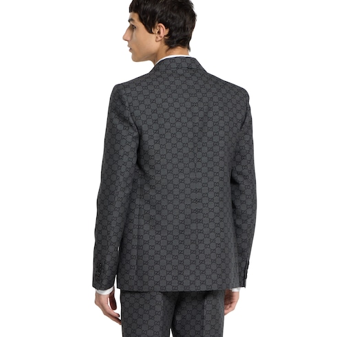 Chaqueta de lana gingham técnica con GG