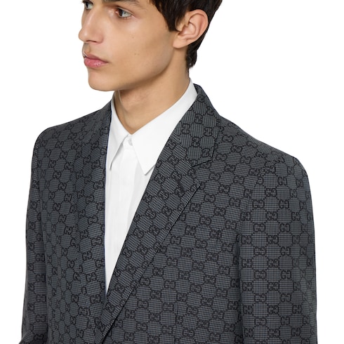 Chaqueta de lana gingham técnica con GG