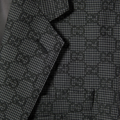 Chaqueta de lana gingham técnica con GG