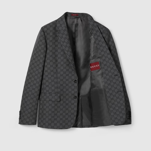 Chaqueta de lana gingham técnica con GG