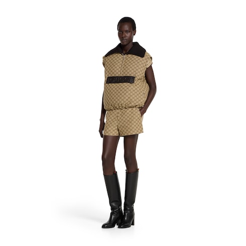 Veste sans manches en toile GG avec étiquette en cuir