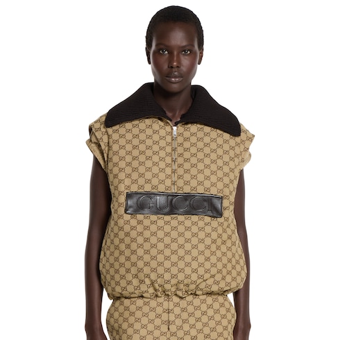 Veste sans manches en toile GG avec étiquette en cuir