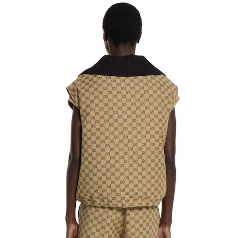 Veste sans manches en toile GG avec étiquette en cuir