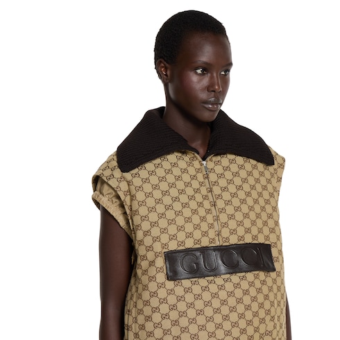 Veste sans manches en toile GG avec étiquette en cuir