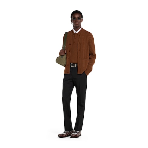 Rib wool cashmere knit cardigan