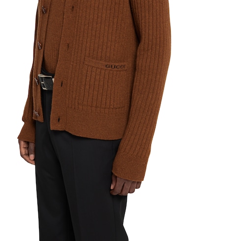 Rib wool cashmere knit cardigan