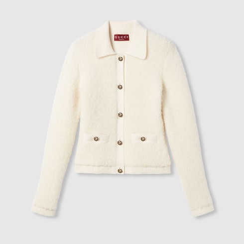 Wool bouclé polo cardigan