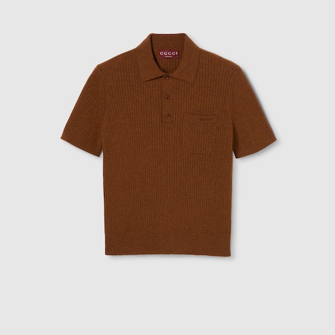 Wool cashmere rib knit polo shirt