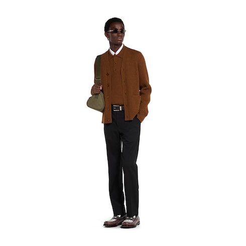 Wool cashmere rib knit polo shirt