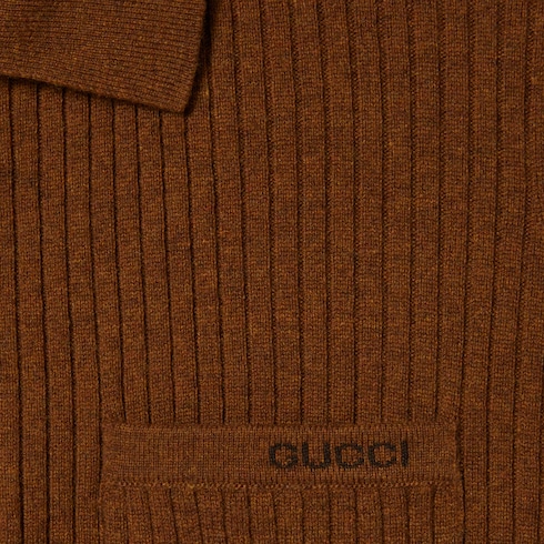 Wool cashmere rib knit polo shirt