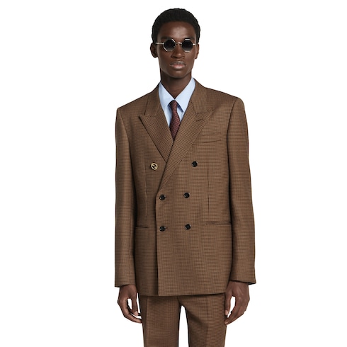 Veste en laine à imprimé pied de poule à double boutonnage