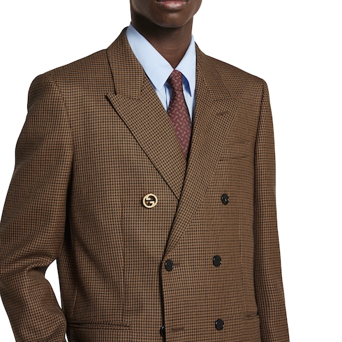Veste en laine à imprimé pied de poule à double boutonnage