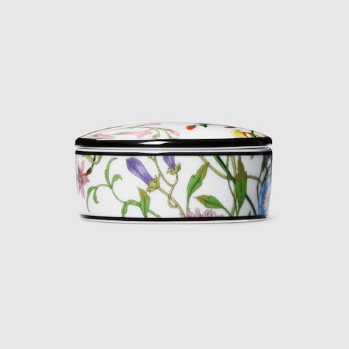Petite boîte de forme ronde avec un imprimé Gucci Flora