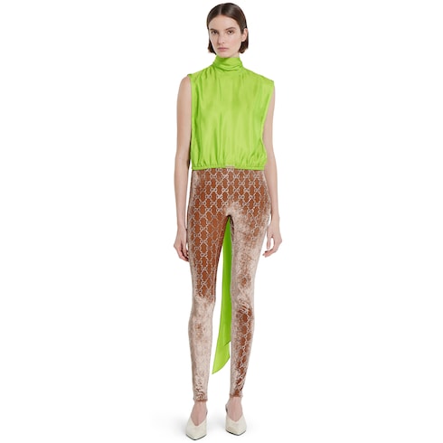 Self-tie neck bow viscose twill top