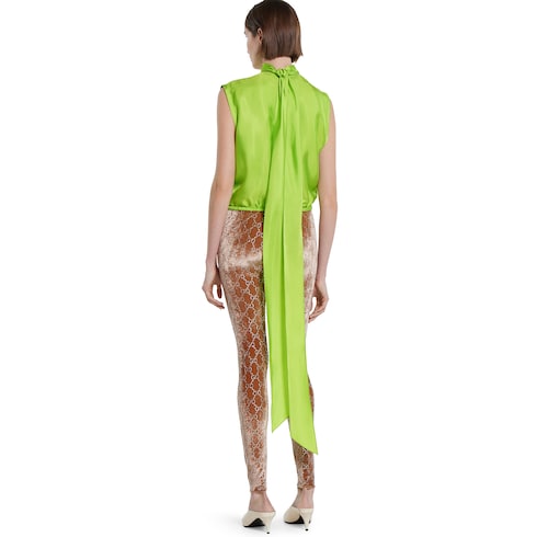 Self-tie neck bow viscose twill top