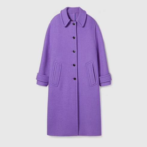 Compact wool cashmere coat in purple GUCCI® TH