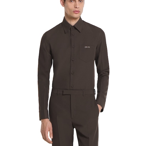 Camisa de sarga de poliéster con detalle Horsebit