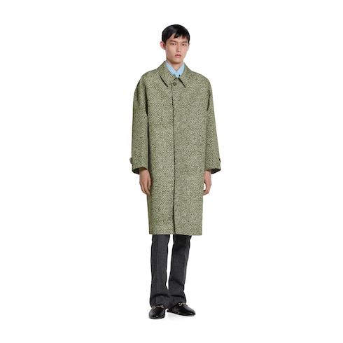 Bonded poplin coat with bouclé print