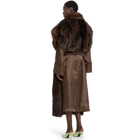 Soft hairy shearling coat with belt