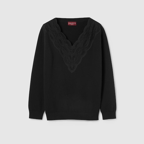 Wool and cashmere sweater with lace