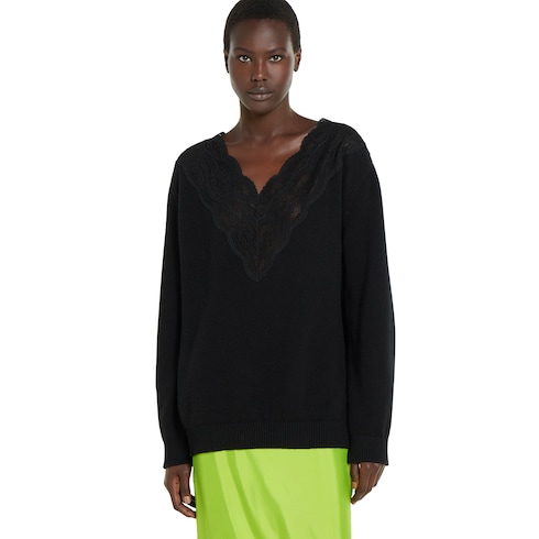 Wool and cashmere sweater with lace