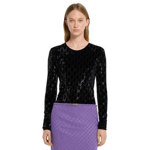 Top in ciniglia stretch ricamato