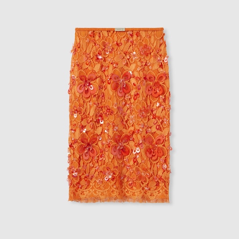 饰珠粒花卉蕾丝半身裙