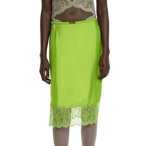 Rock aus Viskose-Twill mit Blumen-Spitze