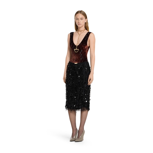 Jupe en dentelle avec sequins brodés