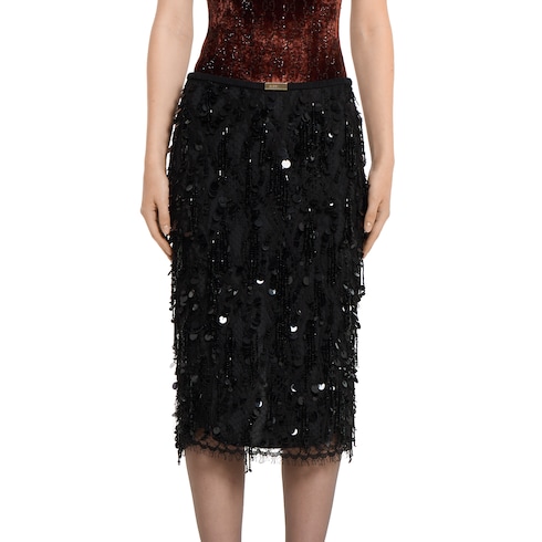 Jupe en dentelle avec sequins brodés