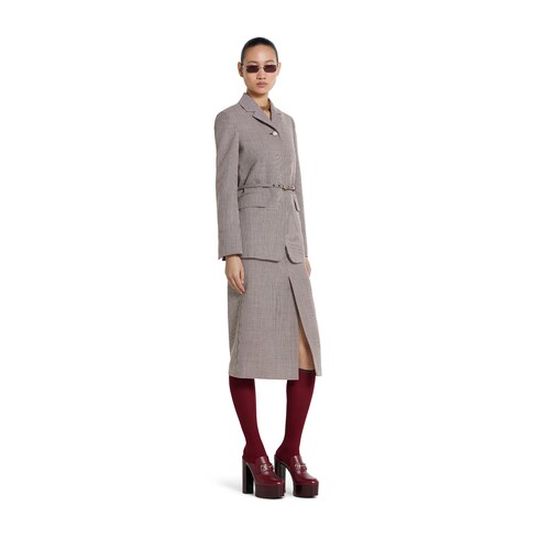 Gingham wool skirt with embroidery