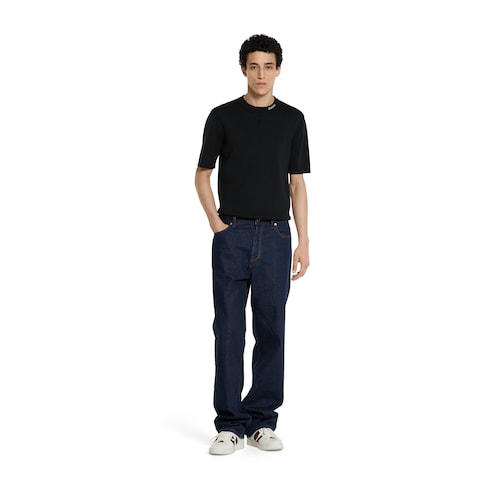 T-shirt in seta e cotone con intarsio Gucci
