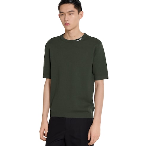 T-shirt in maglia di cotone e seta con intarsio