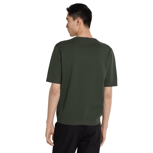 T-shirt maille de coton et soie avec motif en intarsia