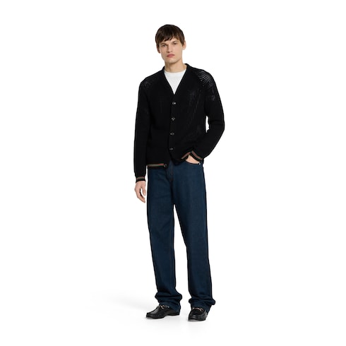Cotton knit cardigan with Web