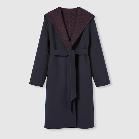 Cappotto reversibile in lana e seta con cappuccio