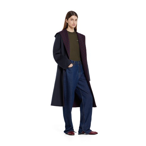Reversible wool silk hooded coat