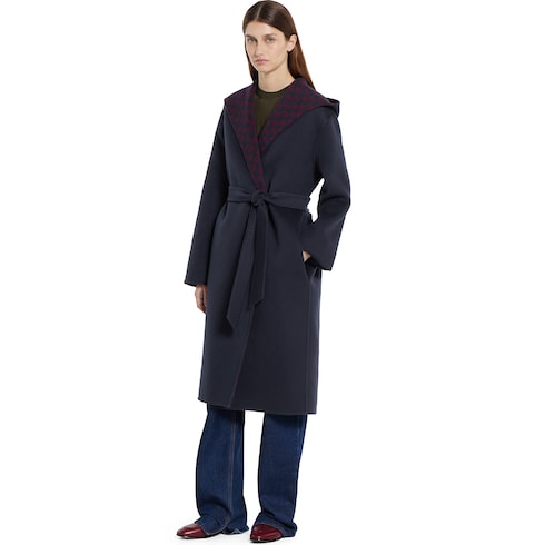 Reversible wool silk hooded coat