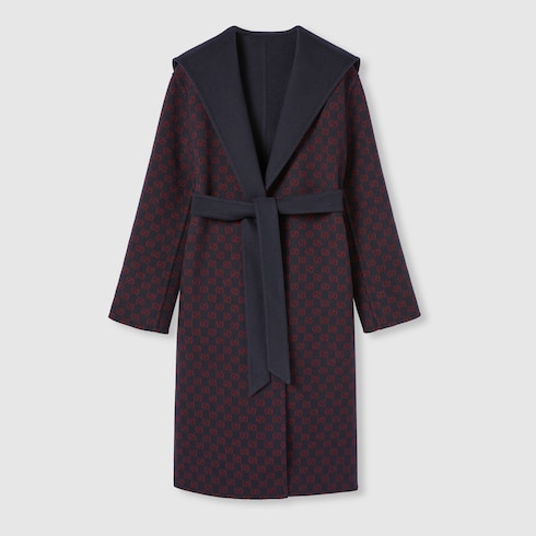 Manteau réversible à capuche en soie et laine