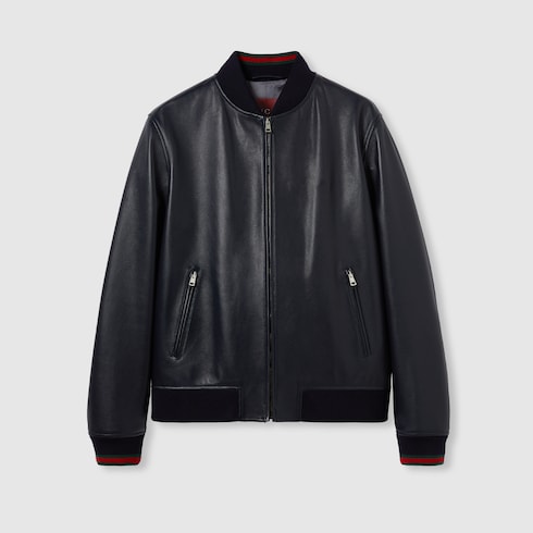 Veste zippée en cuir nappa