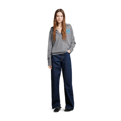 Extra fine wool polo top with patch