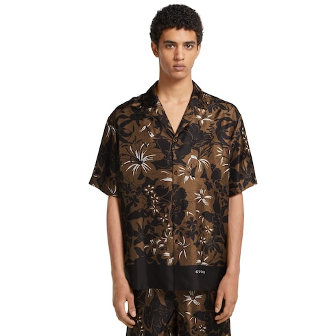 Chemise de bowling en twill de soie à imprimé
