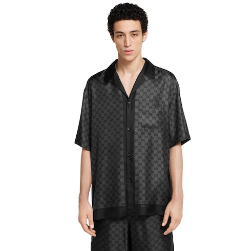 Camicia bowling in twill di seta con stampa