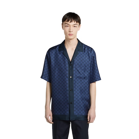 Camicia bowling in twill di seta con stampa